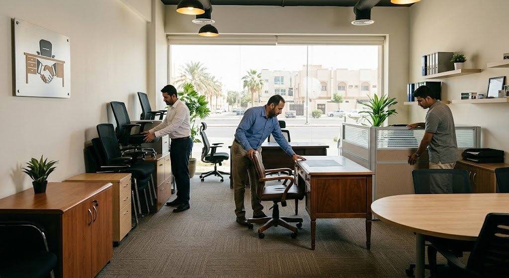 فريق عمل متخصص يقوم بمعاينة وتقييم وشراء الأثاث المستعمل بحالة جيدة ضمن خدمات شراء اثاث مستعمل بالشفا لضمان تقديم أفضل الأسعار للعملاء.